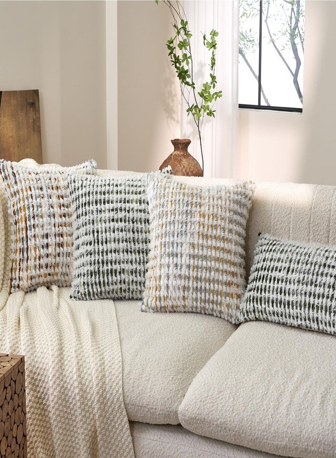 Aeckself Boho Chenille Tufted Pillow Cover 18x18 Inch, Decorative Square Throw Pillow Cover Neutral Pillowcase for Couch Bedroom Living Room, Yellow White - Image 5