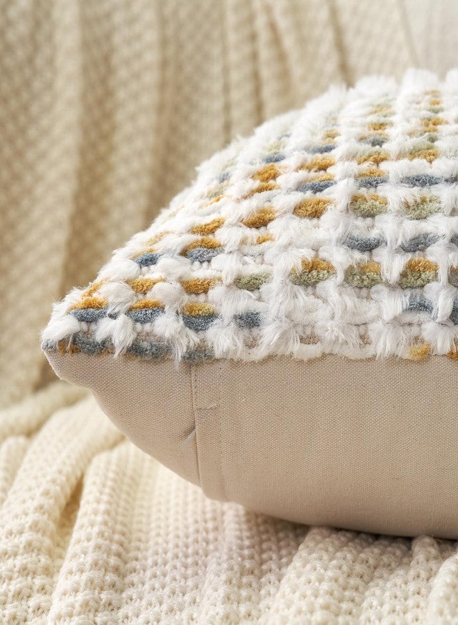 Aeckself Boho Chenille Tufted Pillow Cover 18x18 Inch, Decorative Square Throw Pillow Cover Neutral Pillowcase for Couch Bedroom Living Room, Yellow White - Image 4