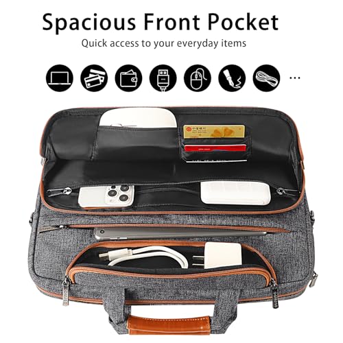 DOMISO 14 Inch Laptop Bag, Waterproof Business Briefcase Computer Messenger Shoulder Bag with Strap for Macbook Pro Air/Lenovo IdeaPad/Acer Aspire/HP/Dell XPS 15/ASUS/MSI, Dark Grey - Image 3