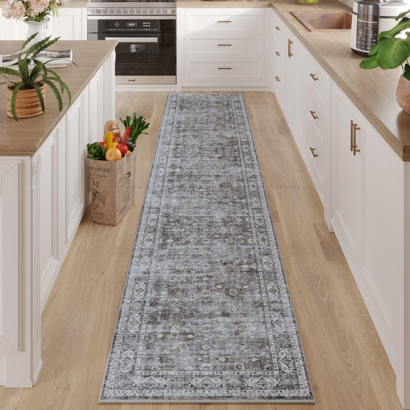 Rugcomf Runners for Hallways Kitchen Runner Rug Non Slip 2'x10' Long Washable Rugs with Rubber Backing Soft Vintage Carpet Runner for Hallways, Kitchen, Laundry, Bedroom, Bathroom (Grey) - Image 5