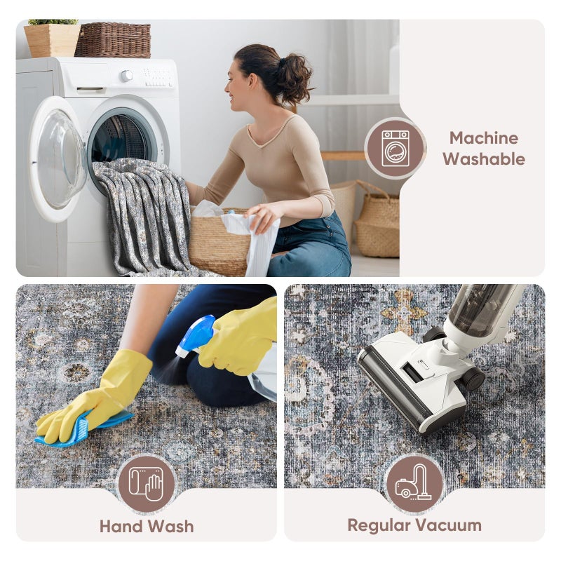 Rugcomf Runners for Hallways Kitchen Runner Rug Non Slip 2'x10' Long Washable Rugs with Rubber Backing Soft Vintage Carpet Runner for Hallways, Kitchen, Laundry, Bedroom, Bathroom (Grey) - Image 3