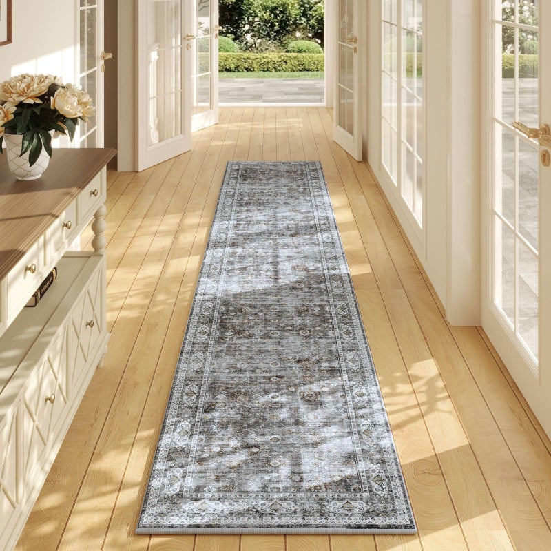 Rugcomf Runners for Hallways Kitchen Runner Rug Non Slip 2'x10' Long Washable Rugs with Rubber Backing Soft Vintage Carpet Runner for Hallways, Kitchen, Laundry, Bedroom, Bathroom (Grey) - Image 1