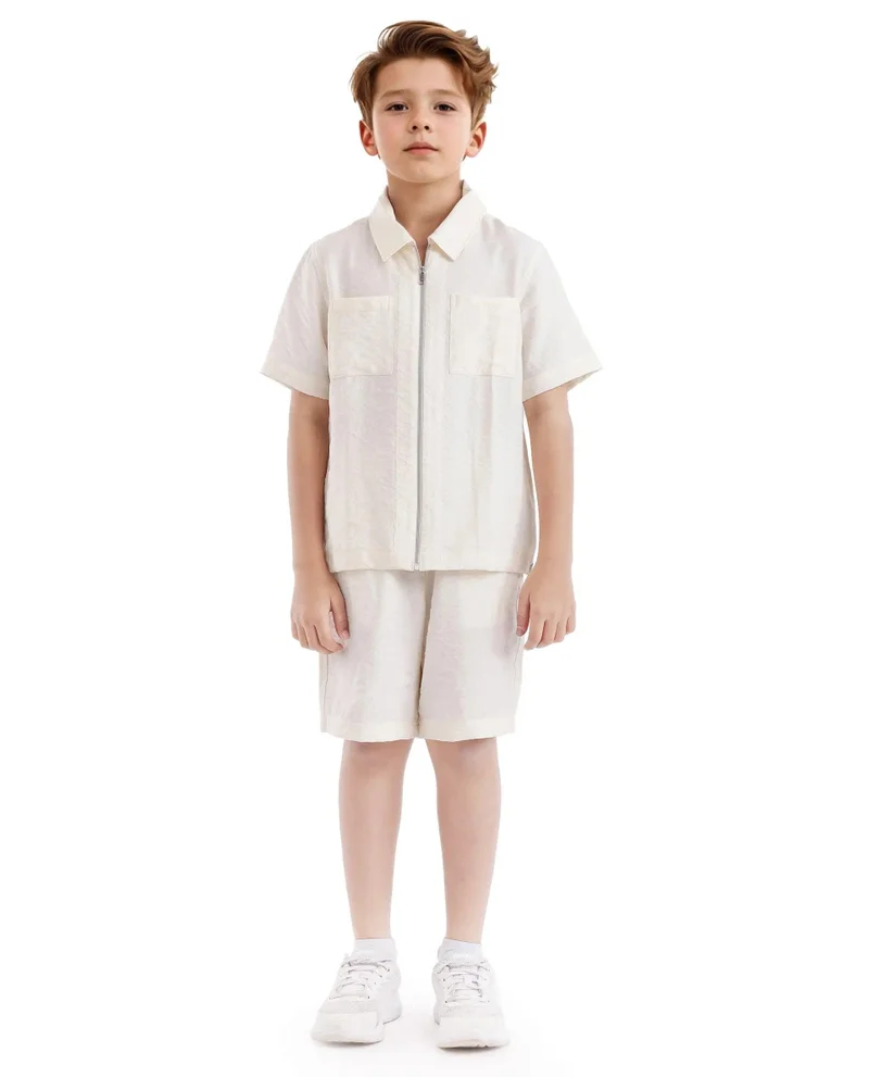 رير ونز Rare Ones Kids Cose Off White Viscose Half Sleeve Solid Shirt