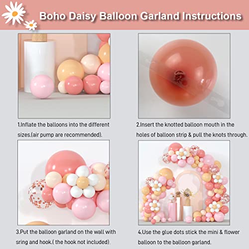 Haptda Boho Daisy Balloon Garland Retro Dusty Pink Blush Nude Light Pink Pastel Orange White Balloons Rose Gold Confetti Balloon Arch Kit for Baby Shower Wedding Birthday Party Decorations - Image 4