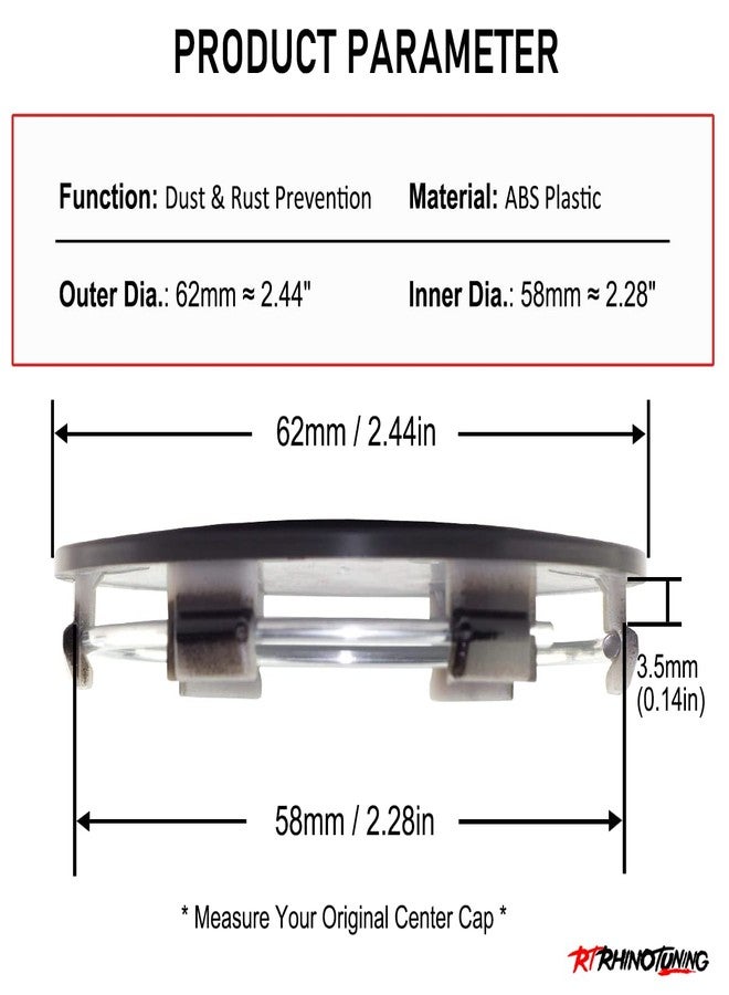 RTRHINOTUNING 4PCS 62mm Wheel Center Caps Compatible with Rays Volk Racing TE37 15" & 16", OD: 2.44" (62 mm) ID: 2.28" (58 mm) Rim Caps Glossy Black - Image 2