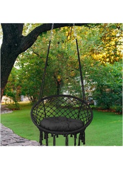Arabest Hammock Chair, Hanging Swing with Macrame, Max 330 Lbs, Beige Hanging Cotton Rope Chair for Indoor, Outdoor, Bedroom, Patio, Yard, Deck, Garden and Porch, Black  - Image 4