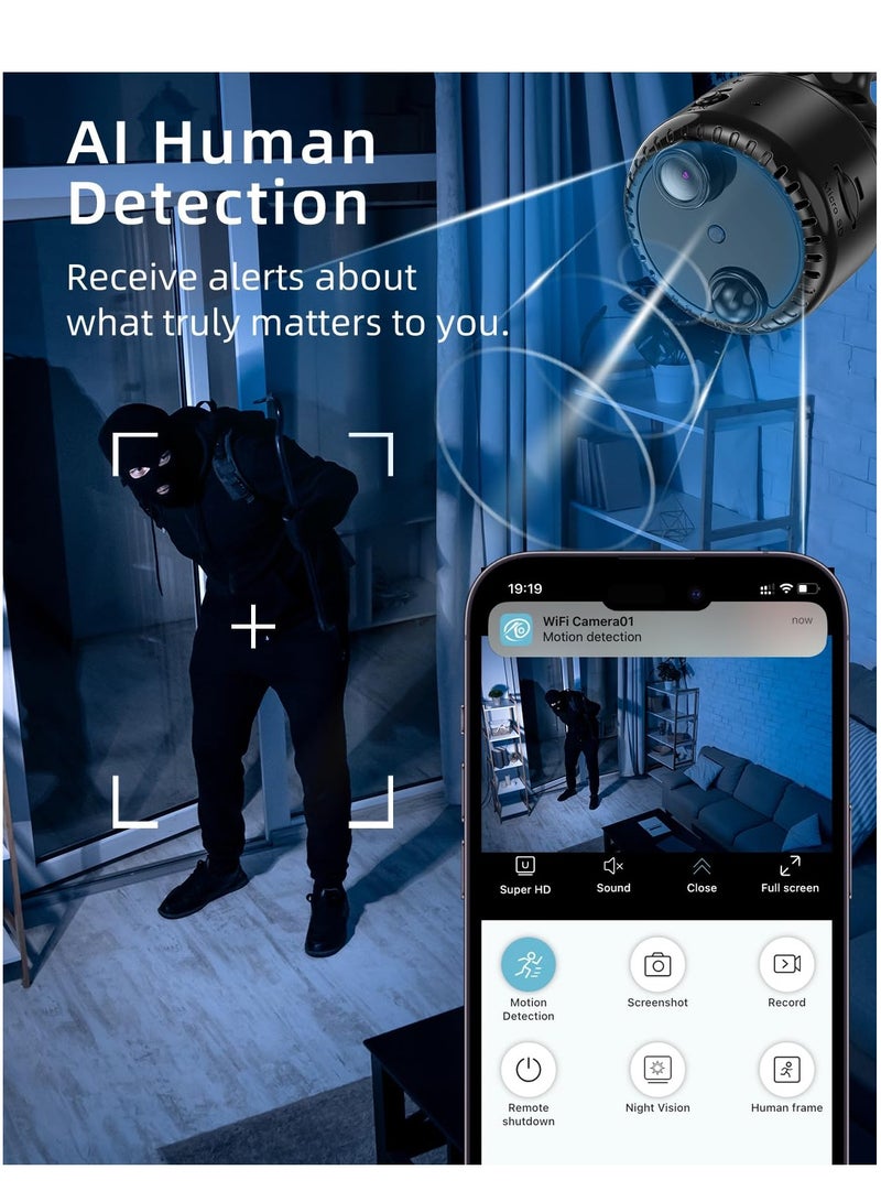 SYOSI كاميرا مراقبة صغيرة، بث مباشر بدقة 4K، هاتف محمول، واي فاي، كاميرا مراقبة فيديو لاسلكية صغيرة، سهلة التركيب مع قاعدة مغناطيسية، مع التحكم في تطبيق التسجيل والرؤية الليلية - Image 3