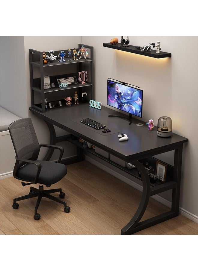 م.ا & ف'س طاولة ألعاب مزودة بأرفف تخزين، مكتب كمبيوتر خشبي كبير ومكتب دراسة للمنزل، محطة عمل سهلة التجميع بزوايا مستديرة، تصميم متين للاعبين والطلاب - Image 1