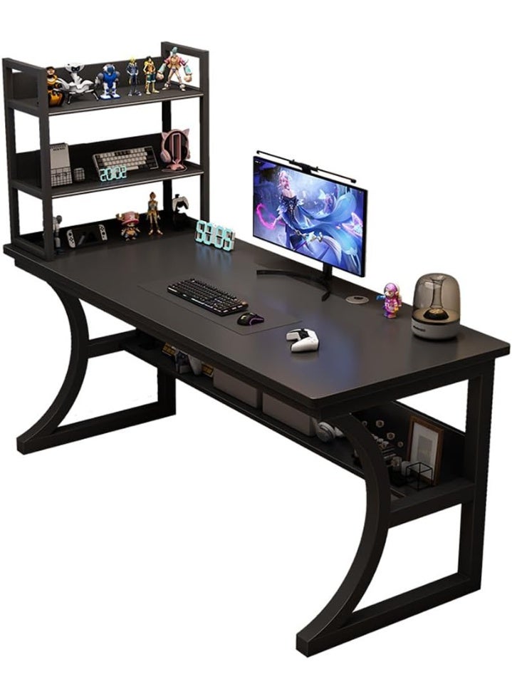 م.ا & ف'س طاولة ألعاب مزودة بأرفف تخزين، مكتب كمبيوتر خشبي كبير ومكتب دراسة للمنزل، محطة عمل سهلة التجميع بزوايا مستديرة، تصميم متين للاعبين والطلاب - Image 4