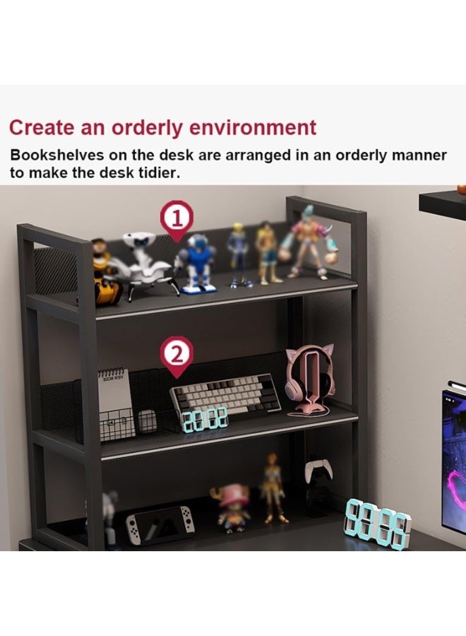 م.ا & ف'س طاولة ألعاب مزودة بأرفف تخزين، مكتب كمبيوتر خشبي كبير ومكتب دراسة للمنزل، محطة عمل سهلة التجميع بزوايا مستديرة، تصميم متين للاعبين والطلاب - Image 3