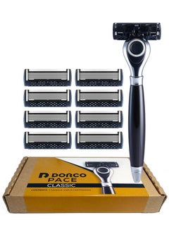 DORCO Pace Classic - Seven Blade Razor System With Pivoting Head And Premium Handle- 9 Pack (1 Handle + 9 Cartridges)  - Image 1
