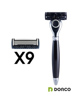DORCO Pace Classic - Seven Blade Razor System With Pivoting Head And Premium Handle- 9 Pack (1 Handle + 9 Cartridges)  - Image 2