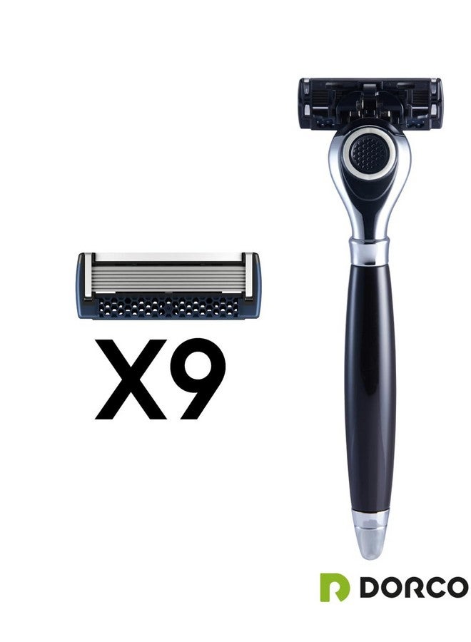 دروكو بيس كلاسيك - نظام ماكينة حلاقة بسبع شفرات مع رأس دوار ومقبض ممتاز - عبوة من 9 قطع (مقبض واحد + 9 خراطيش) - Image 2