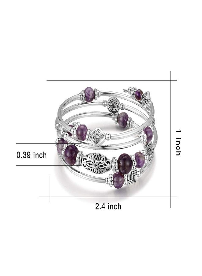 BULINLIN Layered Wrap Bangle Turquoise Bracelet - Bead Bracelet with Natural Agate Stone, Gifts For Women (02-Purple) - Image 5