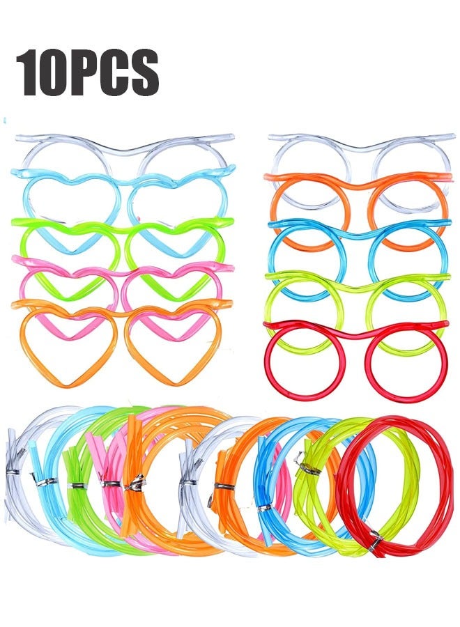 ZVEV 10PCS Straws Glasses Plastic Fun Glasses Straw Covers Cap Disposable Straws for Kids Glasses Straws Drinking Adult Party Fun Straws for Eye Glasses Straw Tube Toy and Birthday Party Set - Image 1