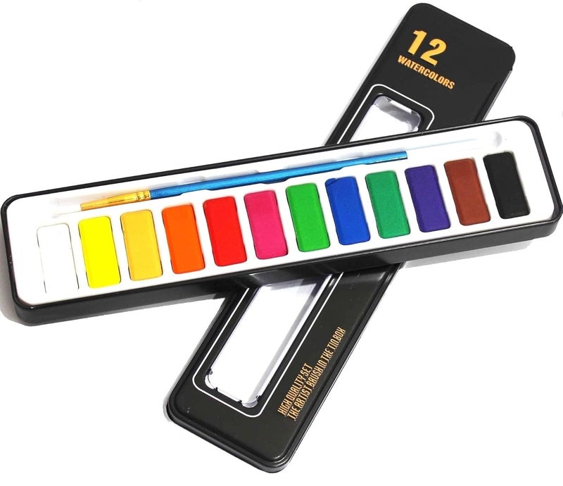 53 Arts 53ARTS® 12 Colors Solid Watercolor Paints in Metal Case Dry Watercolor - Image 1