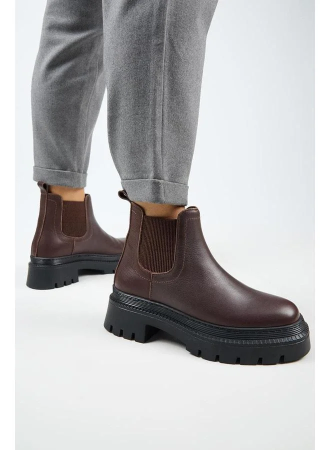 Misty Women's Genuine Leather Double-sided Elastic Dark Coffee Boot