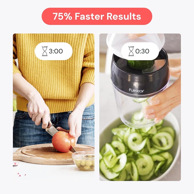 Fullstar Vegetable Spiralizer - 4 in 1 Zucchini Noodle Maker, Adjustable Handheld Veggie Spiralizer with Container - Image 3