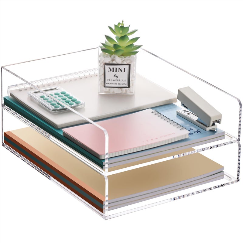 HeZone Paper Organizer Letter Tray, Clear Acrylic Paper Tray, School Teacher Office Supplies Organization, Stackable Desk File Organizer, Classroom Decor and Accessories-2 Packâ€¦ - Image 1
