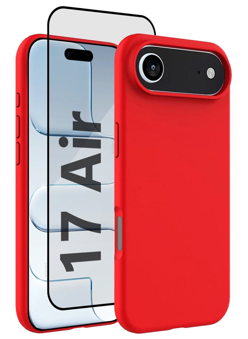 CATANES 2 Packs Silicone Protective Phone Case for iPhone 17 Air , Soft Anti-Scratch Microfiber Lining Ultra Slim Drop Protection Phone Cover with 3D Screen Protector - Red - Image 1
