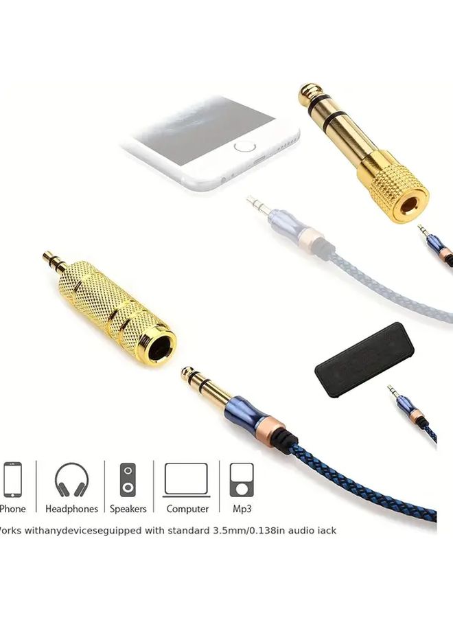 2 Gold Plated 3.5mm Male Female Stereo Audio Jack for Guitar Bass Drum - Image 1
