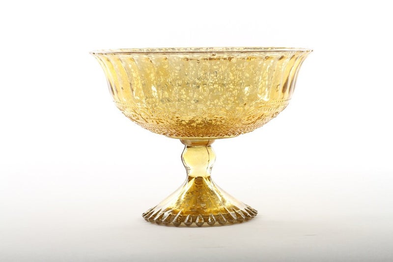Koyal Wholesale 5Inch Antique Gold Glass Compote Bowl Pedestal Flower Bowl Centerpiece