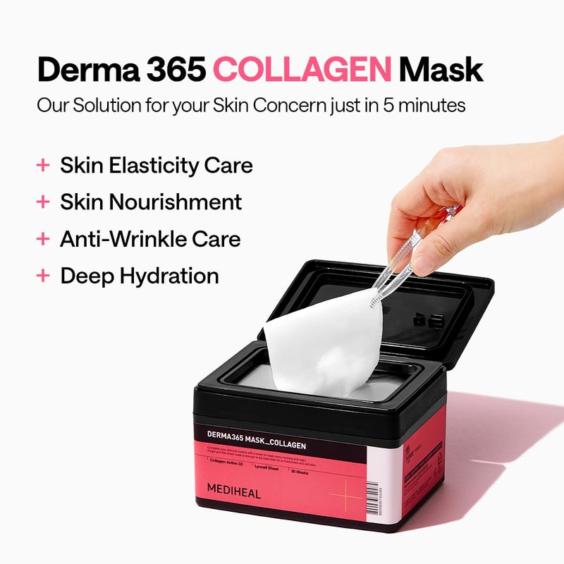 Mediheal Derma 365 Collagen Mask (30 Masks) - Daily Skin Care Mask for Firm Moisturizing to Lift Skin with Collagen Active 3X - Image 3