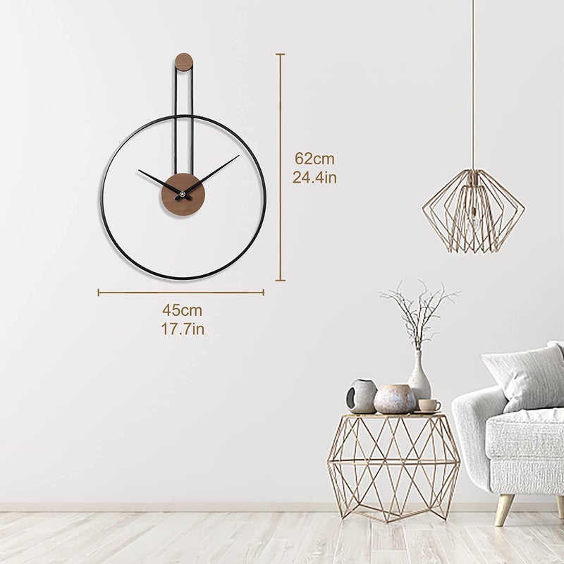 YISITEONE Medium Decorative Wall Clock for Living Room,Metal & Walnut Dial Home Decor Silent Non Ticking Lightweight Clocks for Bedroom, Study, Office Decorations, 24.4" X 17.7",Black - Image 4