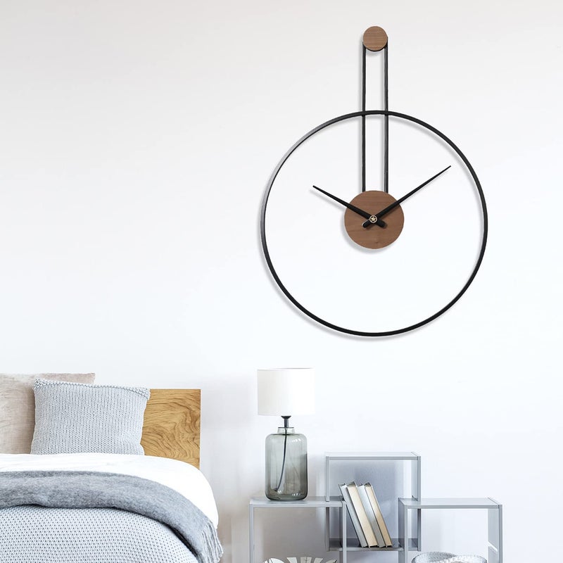 YISITEONE Medium Decorative Wall Clock for Living Room,Metal & Walnut Dial Home Decor Silent Non Ticking Lightweight Clocks for Bedroom, Study, Office Decorations, 24.4" X 17.7",Black - Image 5