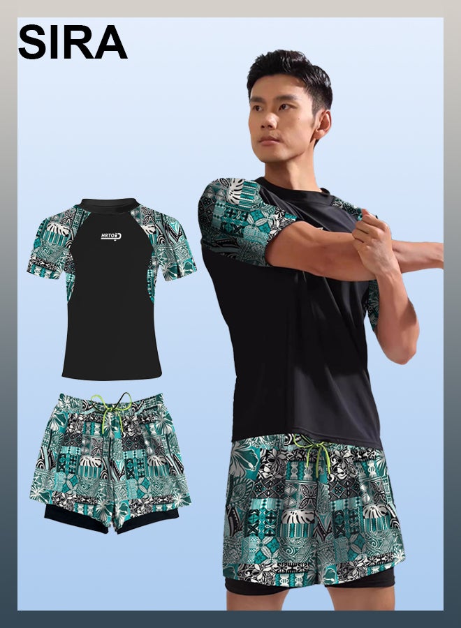 SIRA Men's Quick-Dry Swimwear 2-Piece Set - UPF 50+ Swim Shirt & Modest Swim Trunks for Beach/Pool/Water Sports | Lightweight & Breathable Swim Outfit - Image 1