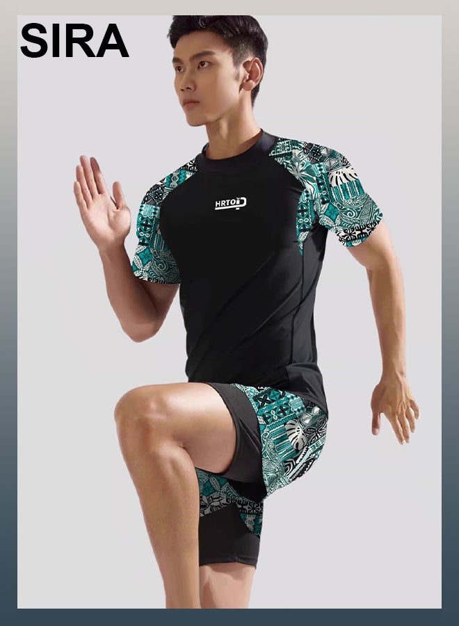 SIRA Men's Quick-Dry Swimwear 2-Piece Set - UPF 50+ Swim Shirt & Modest Swim Trunks for Beach/Pool/Water Sports | Lightweight & Breathable Swim Outfit - Image 2