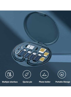 Memorii Multifunctional Data Cable Storage Box Adaptor for Lightning, USB-C and Micro-USB Devices Universal Data Transfer Cable, Dark Blue and Card Holder  - Image 5