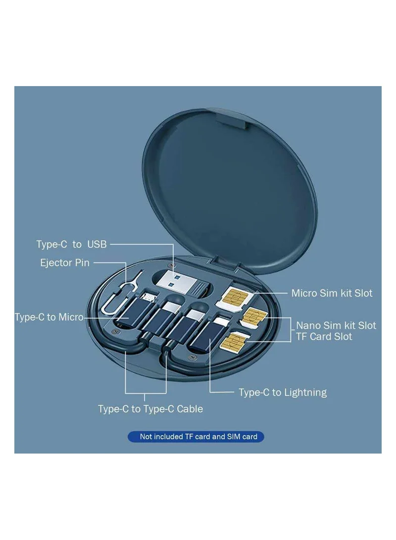 Memorii Multifunctional Data Cable Storage Box Adaptor for Lightning, USB-C and Micro-USB Devices Universal Data Transfer Cable, Dark Blue and Card Holder