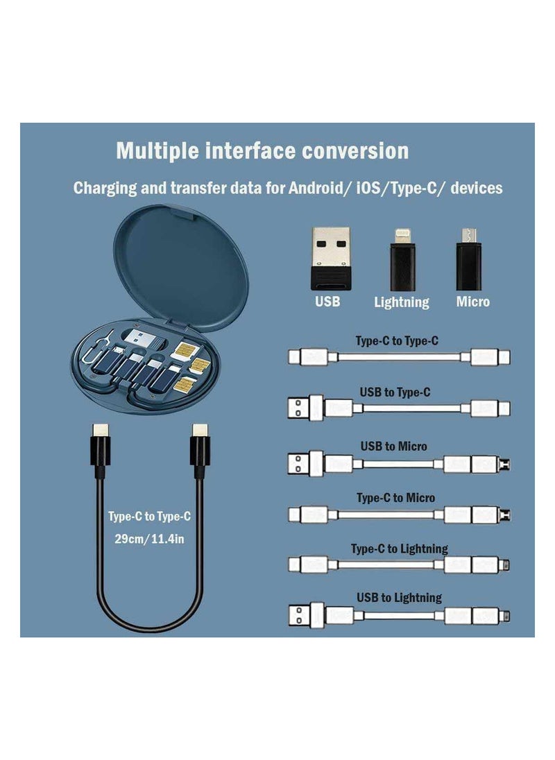 Memorii - Multifunctional Data Cable Storage Box Adaptor for Lightning, USB-C and Micro-USB Devices Universal Data Transfer Cable, Dark Blue and Card Holder - Image 1