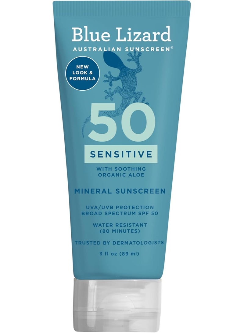 BLUE LIZARD Sensitive Sunscreen with Organic Aloe SPF 50 - 3 fl oz  - Image 1