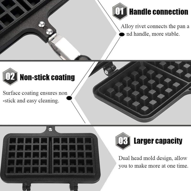 DIKSUL Dual Head NonStick Waffle Maker Stovetop Waffle Maker Pan with Long Handle Press Plate Waffle Maker Mould Waffle Baking Pan Bakeware for Snacks Breakfast DoubleSide Cooking Pan - Image 4