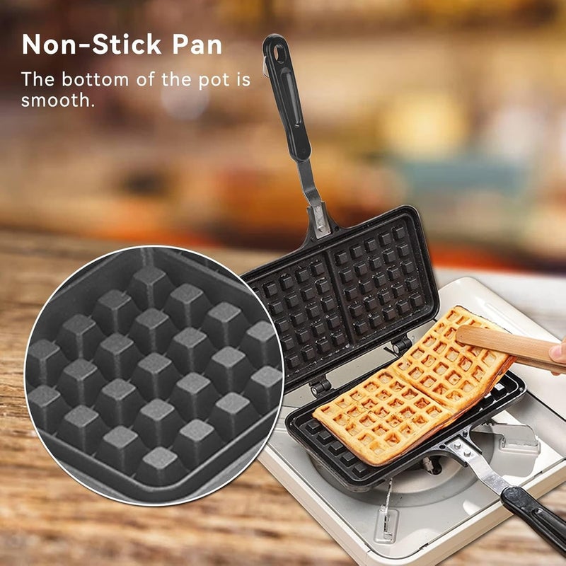 DIKSUL Dual Head NonStick Waffle Maker Stovetop Waffle Maker Pan with Long Handle Press Plate Waffle Maker Mould Waffle Baking Pan Bakeware for Snacks Breakfast DoubleSide Cooking Pan - Image 5