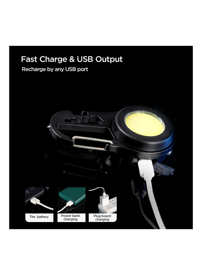 Mini Cob Led Flashlight Keychain, High Lumens Portable Rechargeable Light Right Light Keychain Compact Led Light Rechargeable Flashlight 4 Light Modes with Collapsible Bracket and Strong Magnet - Image 4