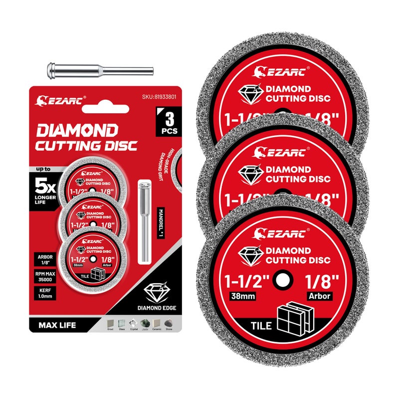EZARC 112 Diamond Cutting Wheel 15 x 18 Tile Cutting Wheel Durable 4Pack Rotary Tool Cutting Disc Accessories Include Mandrel - Image 2