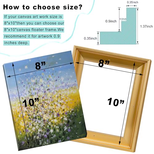 YIVIVEN 8x10 Canvas Floater Frame, Floater Frame for 0.6"-0.9" Deep Canvas Painting, Floating Frames for Oil Paintings, Painting Frames Kit(8"x10", Gold) - Image 3