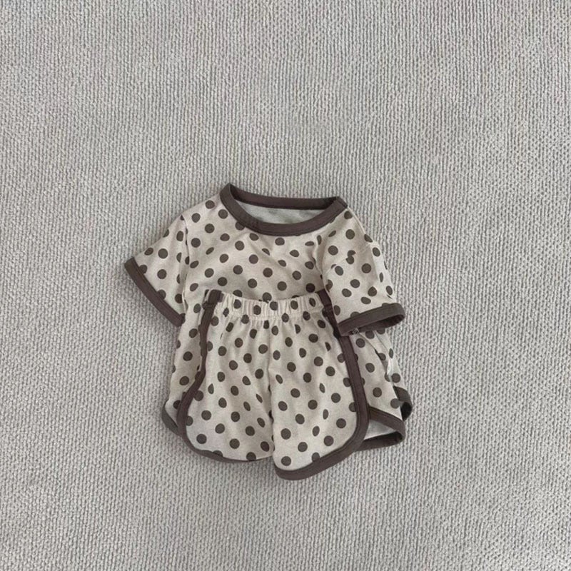 Korean Style Ins Western Style Wave Dot Striped Crewneck Shorts Summer Casual Suit For Boys And Girls Baby Walking Out All-Match - Image 4