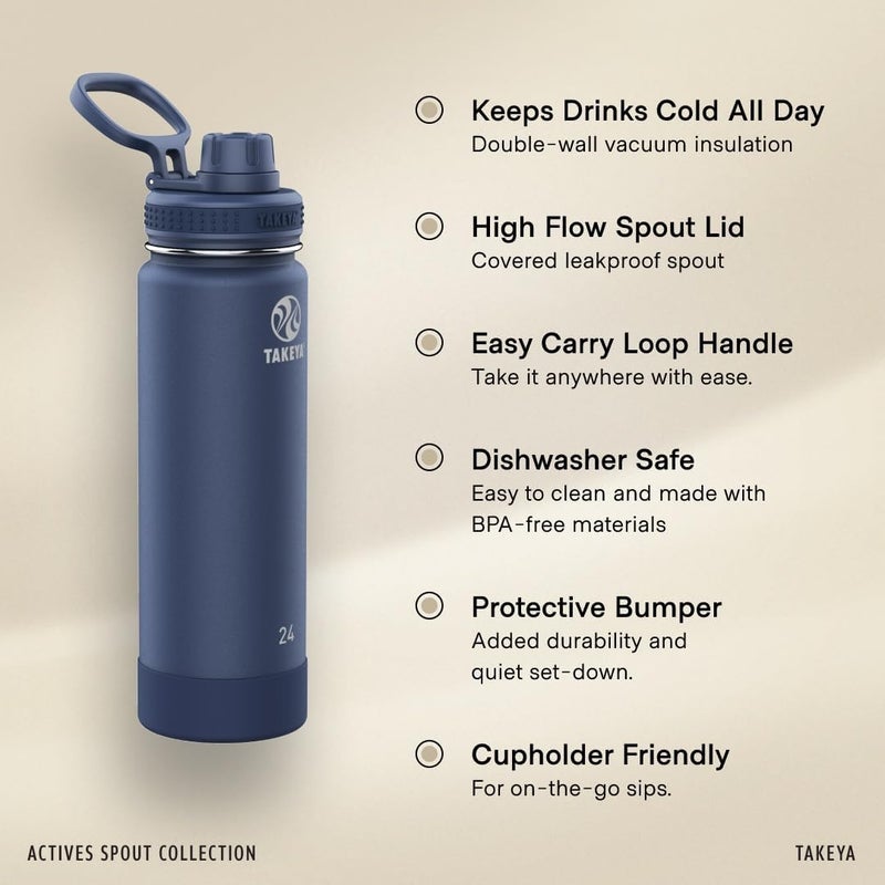 Takeya Actives Insulated Stainless Steel Water Bottle with Spout Lid 18 oz 51064 - Image 2