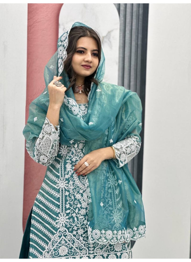 Super Asian “Noor-e-Nazakat” – Designer Lily Net Farshi Sharara Set with Heavy Coding & Sequin Embroidery  - Image 5