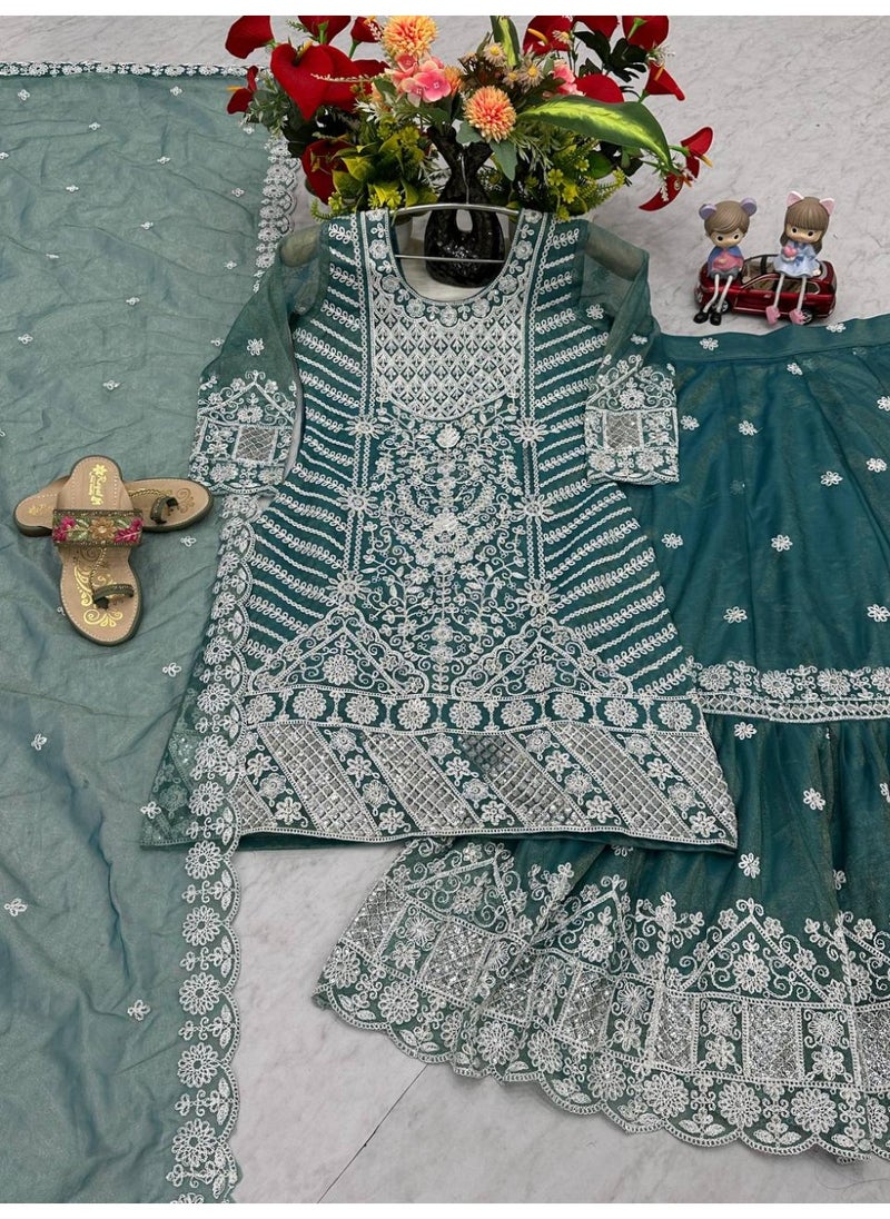 Super Asian - “Noor-e-Nazakat” – Designer Lily Net Farshi Sharara Set with Heavy Coding & Sequin Embroidery - Image 1
