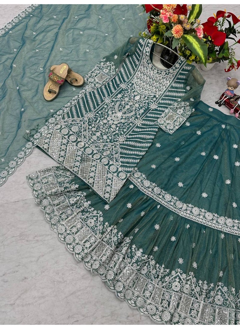 Super Asian - “Noor-e-Nazakat” – Designer Lily Net Farshi Sharara Set with Heavy Coding & Sequin Embroidery - Image 1