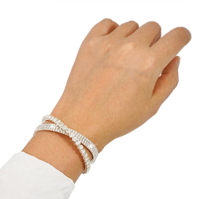 Suyi Rhinestone Bracelet for Women Silver Multilayer Cuff Bracelet Craystal Braidal Bracelets Silver 5 - Image 4
