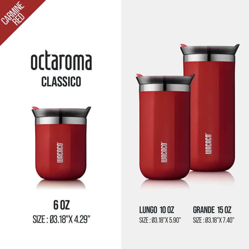 WACACO كوب قهوة معزول بالفراغ WACACO Octaroma Classico، كأس سفر مزدوج الجدار من الفولاذ المقاوم للصدأ مع غطاء للشرب، 6 أونصات سائلة (180 مل)، أحمر كارمين - Image 5