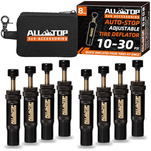ALL-TOP Adjustable Auto-Stop Tire Deflator Valve Kit (10-30 PSI) 8 PCS Screw-on Tyre Air Down Tool for Offroad 4x4 (with 5 Valve caps) - Image 1