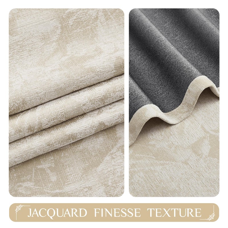 Beauoop Beige Floral Jacquard Blackout Curtains 90 Inches Long 2 Panels for Bedroom Living Room Chenille Flower Room Darkening Thermal Insulated Soundproof Rod Pocket Back Tab Window Drapes 52x90 - Image 3