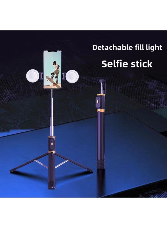 Loquat Mini 1.7m Stainless Steel Selfie Stick Vlog Bluetooth Remote Control Camera Phone Stand Live Tripod-Color:Black Double Lamp  - Image 3